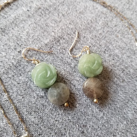 Labradorite and green agate sterling silver gemstone earrings and necklace - Picture 5 of 6